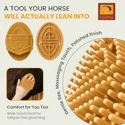Epona Hay Flexible Glossy Curry Comb for Horses – Soft, Ergonomic Grooming Brush with Flexible Tines for Deep Cleaning, Massage & Shedding Care (Hay) - color: Hay