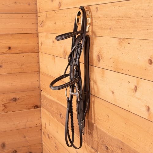 EASY-UP Berlin Brass Double Horseshoe Bridle Rack for Horses | Solid Brass Wall Mount | Elegant Arched Top for Halters & Bridles | Hook for Leads & Girths