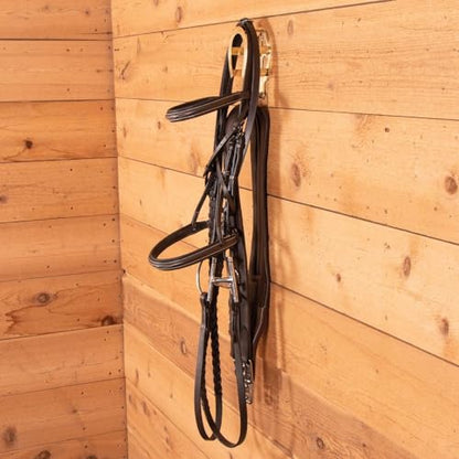 EASY-UP Berlin Brass Double Horseshoe Bridle Rack for Horses | Solid Brass Wall Mount | Elegant Arched Top for Halters & Bridles | Hook for Leads & Girths