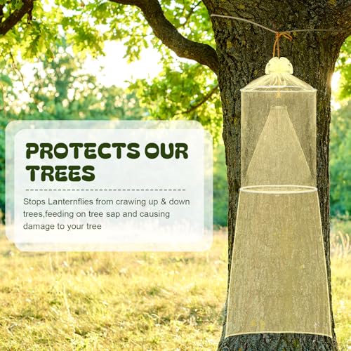 Qualirey 2 Pack Spotted Lanternfly Trap Lanternfly Killer for Tree,Yellow | Circle Traps for Lantern Flies Mesh Lanternfly Catcher with Jute Rope and Nails Outdoor Insect Bug Trap to Protect Trees - color: Yellow