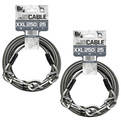 BV Dog Tie Out Cable 25 Feet - Heavy Duty Dog Lead Up to 250 Pounds - Reflective & Rust-Free with Quick Release Swivel Clips & 360° Rotating Clasp - Tangle-Free Dogs Runner for Yard (Grey, Pair) - color: 250lbs/ 25ft/ Grey, style: Pair