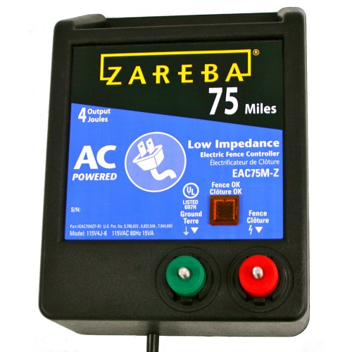 Zareba 75 Mile AC Powered Low Impedance Electric Fence Charger - Plug In Electric Fence Charger - Contain Bulls, Cattle, Pigs, Exotics, Horses & More - Keep Predators Out - EAC75M-Z - size: 1-(Pack)