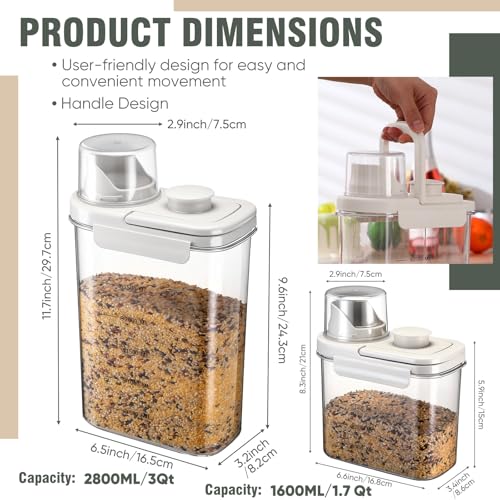 Maxdot 2 Pcs Bird Food Storage Container, Bird Seed Container with Lids Airtight Cup Pet Parrot Food Storage 1.7 Qt & 3 Qt Measuring Containers Easy Pour Spouts for Macaws African Cockatoos (Beige) - color: Beige