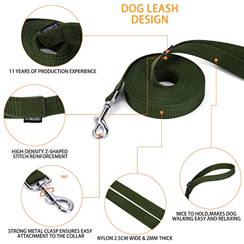 Strong Durable Nylon Dog Training Leash, 1 Inch Wide Traction Rope, 6 ft 10ft 15ft Long, for Small and Medium Dog (Military Green, 15 Feet) - color: Military green, size: 15 Feet