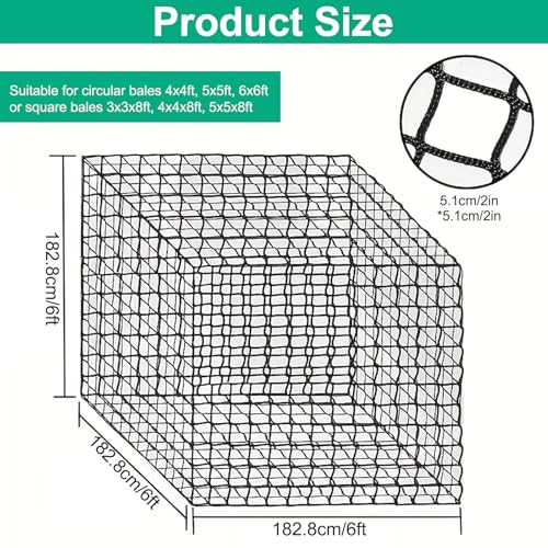 6x6 ft Square Bale Hay Net for Horses, 1.7 inch Hole Knotless - style: Square