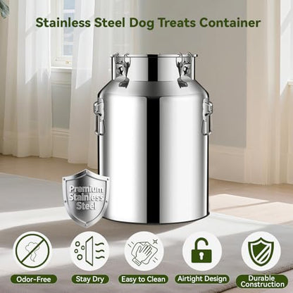 Newget 21lb Stainless Steel Dog Food Storage Container with Scoop | Airtight Seal, Hangable Lid for Easy Access, Scoop Included, for Cat Food, Bird Seed, Rice, Grain, Pantry Storage - size: 21 lb