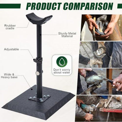 Zonon Farrier Horse Hoof Stand, Tool-Height Adjustable Metal Horse Hoof Trimming Tools, Extra-Large Base Enhances Stability, Blacksmith Farrier Stand(Black,Metal Square Base) - style: Metal Square Base