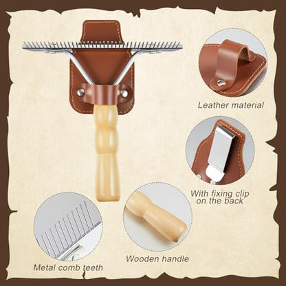 Blulu 1 Set Horse Show Comb Brush Holder Cattle Horse Race Grooming Brush Show Comb Derby Day Horses Mane and Tail Brushes with Wood Handle Livestock Supplies for Cow Pet Dog Cattlles Cows Goat Sheep