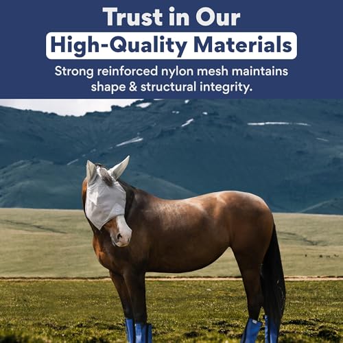 Horse Fly Mask with Ears - Built-in Visor - Breathable, Lightweight Mask - 95% UV Eye Protection - Adjustable Fit for Comfort Horse Medium/Large Size
