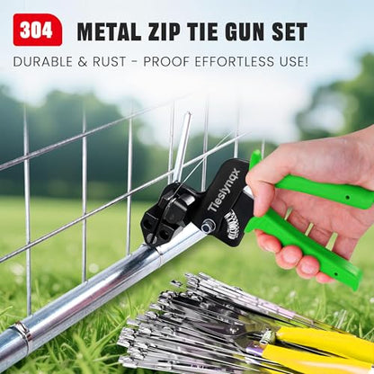 Heavy Duty 304 Stainless Steel Cable Tie Gun Kit-150PCS Metal Zip Ties (3 Sizes), Tensioning/Cutting Tool for Fencing, Chicken Coop, Cable Bundling, Exhaust Repair & Structural Reinforcement