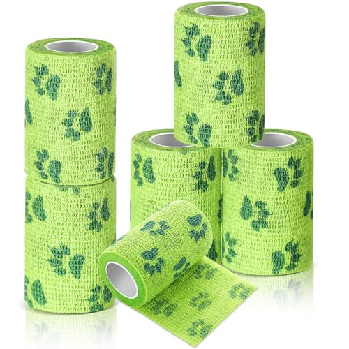 Geiserailie 6 Rolls No Chew Bandage for Dogs Self Adhesive Non-Woven Bitter Bandage Wrap for Dogs' Legs Paws Wounds Cats Animal, Green(3 Inches X 5 yd) - size: 3 Inches X 5 yd