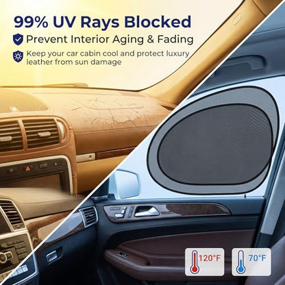 2 PCS Car Side Window Shades, Sun & Heat Blocking Shield for Baby, One-Way Gauze Mesh Privacy Protection Screen with Suction Cups, Universal Foldable Cover for Most Cars (Black)