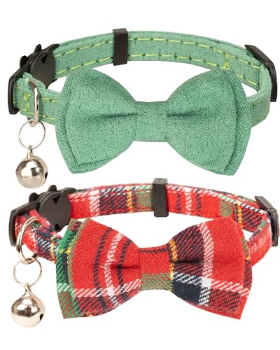 Collar for Cat Pet Breakaway with Bell Bowtie Detachable Bow Adjustable Safety Kitten Puppy Girl Boy 2pcs Christmas-B - color: Christmas-B