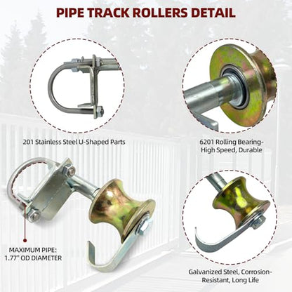 Rolling Gate Hardware Kit for Farm, Fence Gates, Rolling Gates- Includes 6" Double Wheel Carrier, 6 Universal Track Drackets, 2 Pipe Track Rollers, 1 Set Gate Latch, 2 Sets of Wrenches - color: Red-2