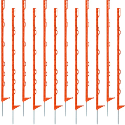 Sintuff 50 Pack Electric Fence Posts, 40 Inch Plastic Step in Heavy Duty Sturdy Fence Posts for Farm Garden Yard Temporary Outdoor Wire Fencing(Orange) - color: Orange