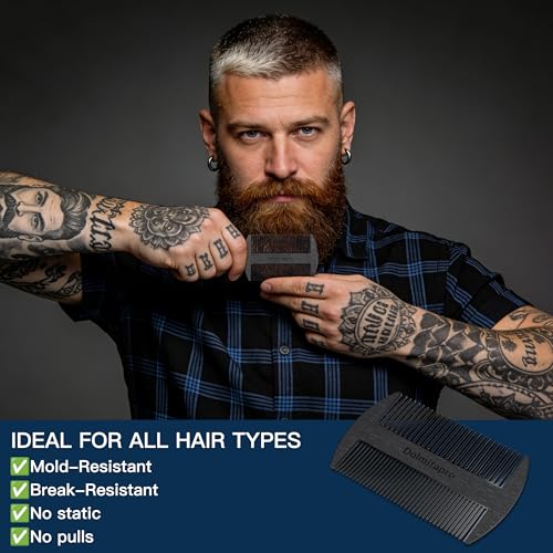 304 Stainless Steel Pocket Beard Comb for Men, Anti-Static Dual Fine Coarse Teeth Ultra-Thin Mustache Hair Grooming Comb with PU Leather Case (black) - color: black