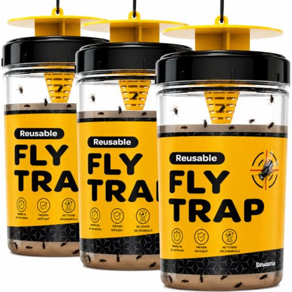 Outdoor Fly Trap [Set of 3] Fly Traps with Dissolvable Non-Toxic Bait - Fly Repellent for Outdoor Use Only - Controls Flies for Patios, Barns, Ranches Etc. Hanging Fly Traps with Tie Included - style: 3 Traps