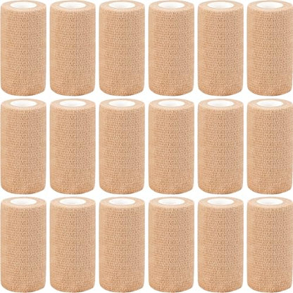 AZEN 18 Pack Self Adhesive Bandage Wrap, 4" X 5 Yards Elastic Cohesive Bandage Wrap, Skin Color Athletic Tape, Ankle Tape, Tattoo Grip Tape Wrap, Vet Wrap - color: Beige, size: 4IN - 18Pack