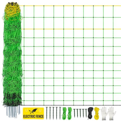 Electric Fence Netting,Livestock Neting,49.6" x 164' Portable Electric Net Fence for Goats,Sheep, Lambs,Hogs in Backyards,Farms,Ranches,Homesteads and Gardens,(14 Posts, 2 Spikes,Green) - size: 49.6" x 164'