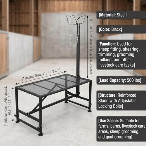 Goat Sheep Stand Roadside Stand Goat Milking Stand Halter Farm Supplies Cows Supplies Farm Outdoor Cow Accessories 47x23in Tabletop 500 lbs