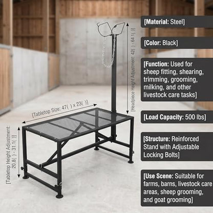Goat Sheep Stand Roadside Stand Goat Milking Stand Halter Farm Supplies Cows Supplies Farm Outdoor Cow Accessories 47x23in Tabletop 500 lbs