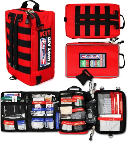 Rapid Care First Aid Kit – 300+ Piece Emergency Medical Kit with Bonus 95-Piece Travel Pack – Outdoor, Workplace, and Home Use – Color Coded & Labeled for Quick Access