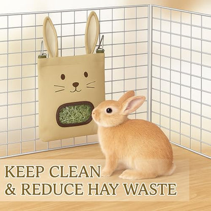 Rabbit Hay Feeder Bag - Hanging Rabbit Hay Feeder for Rabbits, Guinea Pigs and Chinchillas, Moss and Alfalfa Hay (Khaki) - color: Khaki, size: One Size