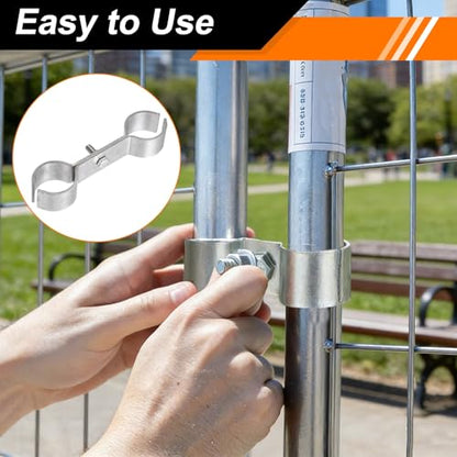 HARFINGTON 2pcs Chain Link Fence Panel Clamps 1-5/8" Stainless Steel Dog Kennel Clamps Fence Connector Temporary Dog Cage Hardware Parts with Bolts and Nuts for Round Pipe Panel - size: 1-5/8"