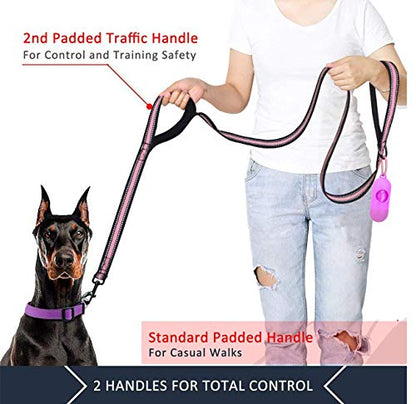 JSXD Dog Leash,5 FT Heavy Duty Double Handle Dog Leash with Comfortable Padded and Reflective,Rope Dog Leashes for Small,Medium,Large Dogs (Wide-Pink) - color: Wide-Pink