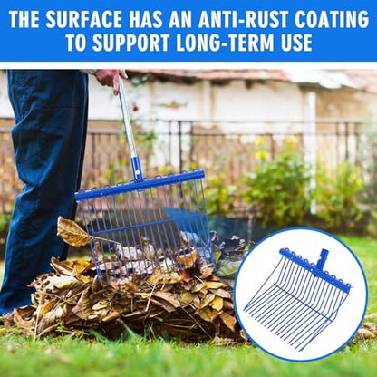 Tandefio 1 Pack Manure Fork Replacement Head Metal Pitchfork Horse Manure Rake Garden Pitch Fork Replacement Head with Angled Tines for Horse Stall Poop Picking up(Blue)