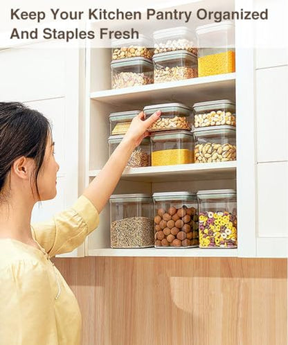 Pop Airtight Food Storage Containers Set with Lids, 6 Pcs Stackable One Button Opening Food Containers Kitchen Pantry Organization and Storage, BPA Free Stackable Cereal Container (0.5, 1.2, 1.8qt)*2 - color: gray, 6 Pcs