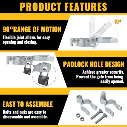 VIVIDA 1-3/8" x 2-3/8" Chain Link Gate Hinge Kit, Chain Link Gate Hardware | Include 1-3/8" x 2-3/8" Fence Gate Hinge Kit, 1-3/8" x 2-3/8" Chain Link Gate Latch, Galvanized Steel - size: 1-3/8" × 2-3/8" (SILVER)