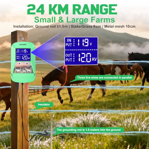 12KV Electric Fence Charger,15 Miles, 3 Joules Electric Fence Kit - color: Green