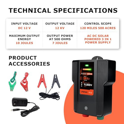 Electric Fence Charger, 110 Volt 10 Joule Plug-in AC DC Fence Energizer - size: 160