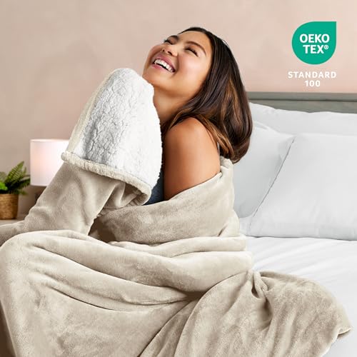 Bare Home Sherpa Fleece Blanket (Twin/Twin XL, Oyster) | Reversible Blanket for Bed, Sofa, and Couch, Warm & Lightweight, Fluffy & Soft - color: 10 - Oyster, size: Twin/Twin XL