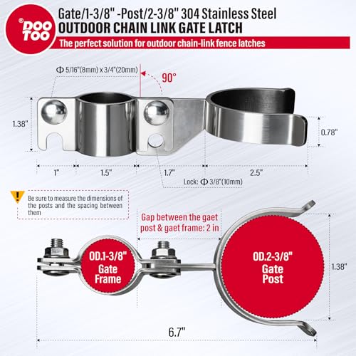 Stainless Steel 1-3/8" x 2-3/8" Chain Link Gate Latch （Fit 1-3/8" Gate Frame）, Heavy Duty Chain Link Fence Gate Fork Latch with Hole for Padlock 1Pack - color: 1-3/8"x2-3/8"