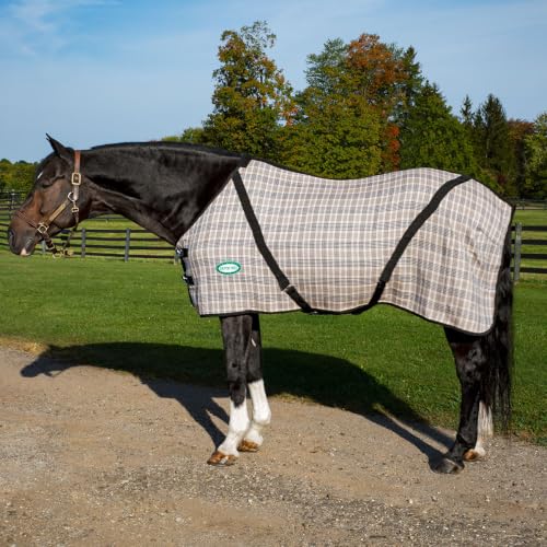 Country Pride Deluxe Stable Sheet for Horses, Indoor Blanket, Adjustable Double Buckle Front, Bias Surcingles, Removable Elastic Leg Straps, Nylon-Lined Shoulders, Tan Plaid, Spring and Fall Use (82) - size: 82