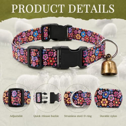 4 Pack Goat Collars with Bells, Sheep Grazing Copper Bells and Adjustable Nylon Collar Set Loud Bronze Bell Small Farm Animal Sheep Cow Accessories (Retro Pattern) - style: Retro Pattern