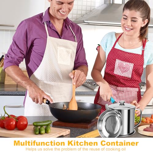 Bacon Grease Container,Kitchen Oil Container Can with Strainer and Anti-slip coaster tray for Store Meat Frying Oil and Cooking Grease Storage