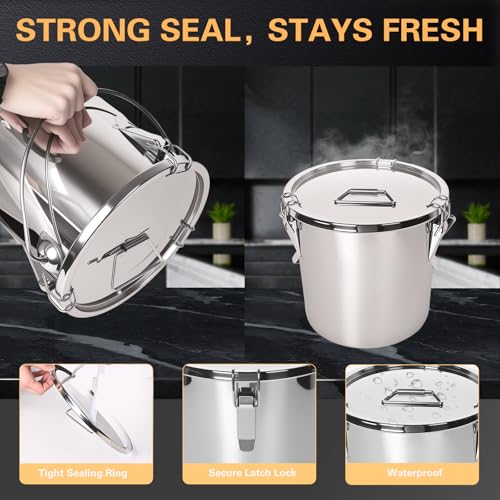 21L/5.6GAL and 12L/3.2GAL Stainless Steel Airtight Canister, Food Storage Canisters with Lid&Locking Clamp for Rice Flour Sugar Grain Coffee Bean Storage Containers (12L & 21L,2 CANISTERS)