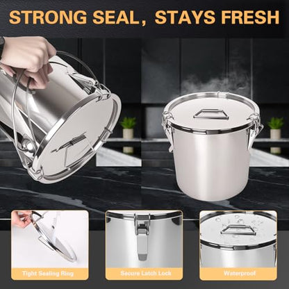 21L/5.6GAL and 12L/3.2GAL Stainless Steel Airtight Canister, Food Storage Canisters with Lid&Locking Clamp for Rice Flour Sugar Grain Coffee Bean Storage Containers (12L & 21L,2 CANISTERS)