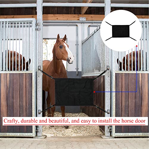 Horse Stall Guard with Swivel Snap Hook,Horse Stall Aisle Guard Fence with Ajustable Straps Strong Metal Push Gate Clip Equestrian Products (Black) - color: Black
