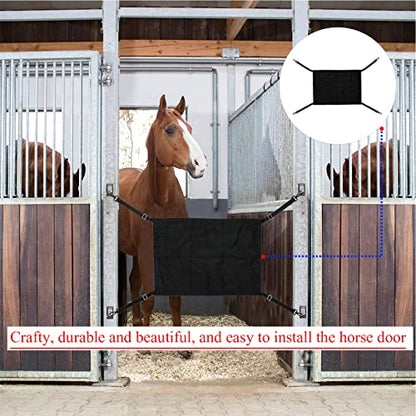 Horse Stall Guard with Swivel Snap Hook,Horse Stall Aisle Guard Fence with Ajustable Straps Strong Metal Push Gate Clip Equestrian Products (Black) - color: Black