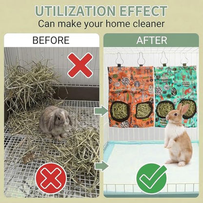 2Pcs Rabbit Hay Feeder Bag 11.8 x 9 Inch Oxford,2 Hole Guinea Pig Hay Bags Storage Dispenser for Rabbits Chinchillas Hamsters Small Pets and Animal,Leakproof Travel Food Container for Cage Outdoor