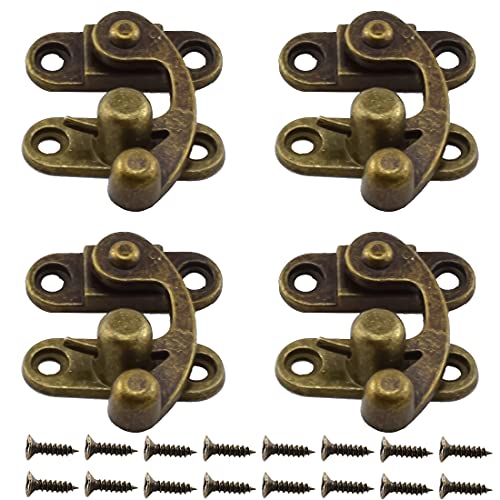 Antique Right Hook Hasp Latch Retro Swing Horn Lock | Clasp with Mounting Screws, Zinc Alloy - 4PCS 1.14" x 1.3" Bronze Tone - color: Bronze