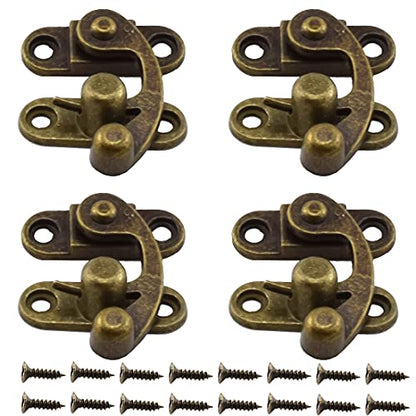 Antique Right Hook Hasp Latch Retro Swing Horn Lock | Clasp with Mounting Screws, Zinc Alloy - 4PCS 1.14" x 1.3" Bronze Tone - color: Bronze