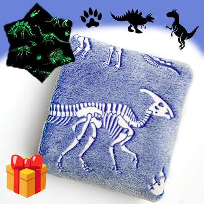 Best Gift Dinosaur Gifts Toys for Kids Boys, Fossil Pattern Blankets Glow in The Dark Throw Blanket, Soft Plush Kids Blanket, Fun Theme, Birthday, 50"*60", Blue - color: Dinosaur Fossil Blue