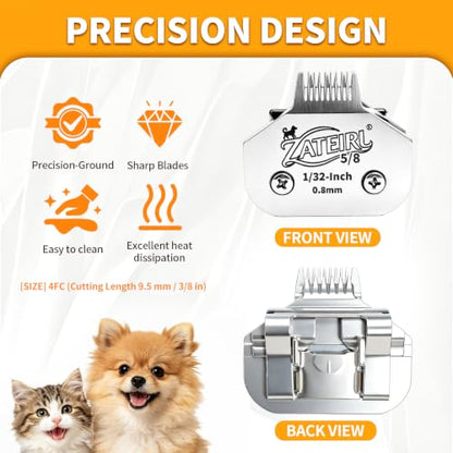 Size 5/8 Detachable Pet Grooming Clipper Blade with Steel Cutter, 1/32 Inch 0.8mm Cut Length, Silver, Compatible with Andis, Oster A5, Wahl KM10, 1 Pack - color: Silver, size: 5/8# 0.8mm