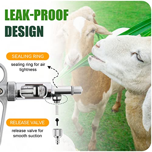 NEWTRY 5ml Livestock Syringe, Continuous Adjustable Animal Syringe | Stainless Steel, for Cattle Sheep Pig Goat Adjustable Dose Lightweight with10 needles & a hose