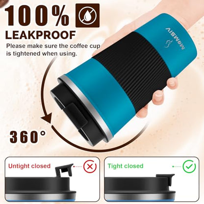 MMOMSIV 12oz Travel Coffee Mug, Insulated Coffee Cup with Leak-proof Lid - color: B-Dark Blue-12oz